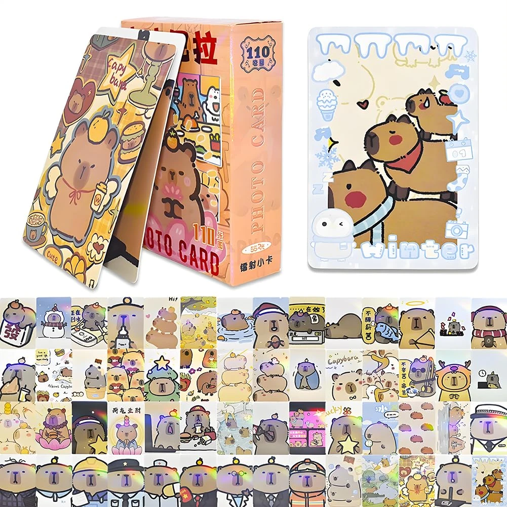 SWZY Capybara Playing Cards - 50 Pcs Mini Capybara Game Card Set for Adults Teens Friends Family Animal Lovers Gifts Fun Board Games Set Waterproof Kawaii Animal Collectible Card with Box