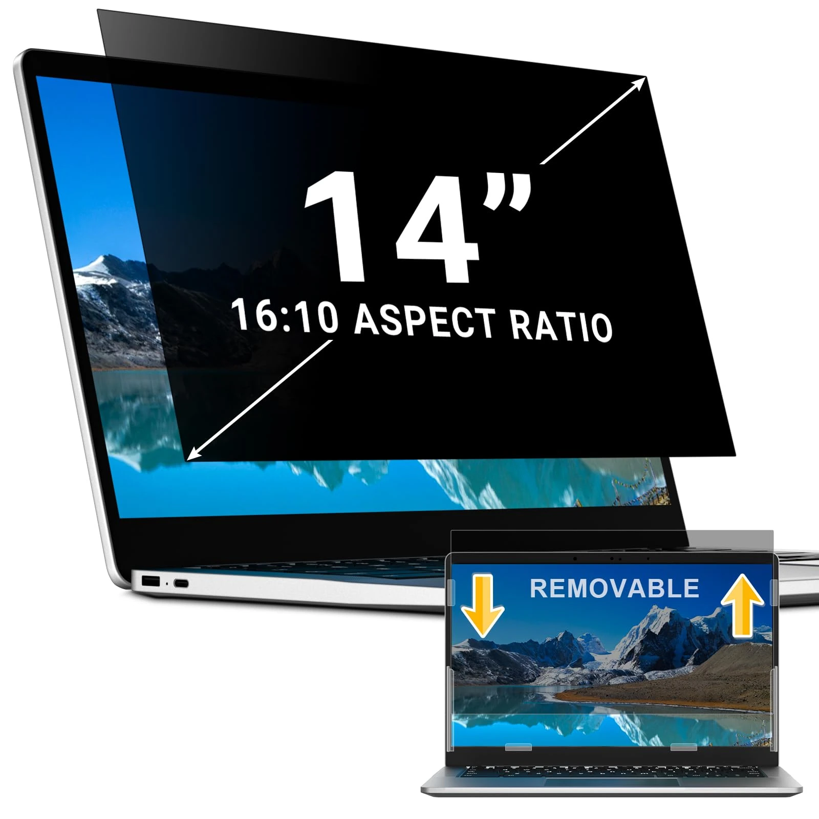 ZOEGAA Laptop Privacy Screen for 14 Inch 16:10 Computer Monitor, Anti Blue Light Anti Spy Anti Glare Security Filter, Removable & Permanent 2 Ways Shield,Compatible with HP/Dell/Lenovo/ThinkPad/Acer