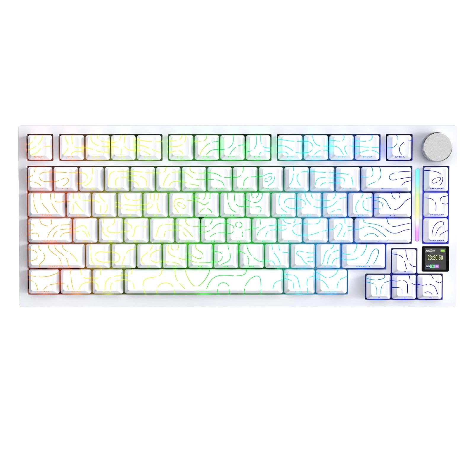 ATTACK SHARK X820 Ultra Wireless Mechanical Keyboard with TFT Smart Display & Knob, 75% Hot Swappable Gaming Keyboard, BT/2.4G/Wired, RGB South Facing LED, PBT Keycaps (White Contours - Gift Switch)