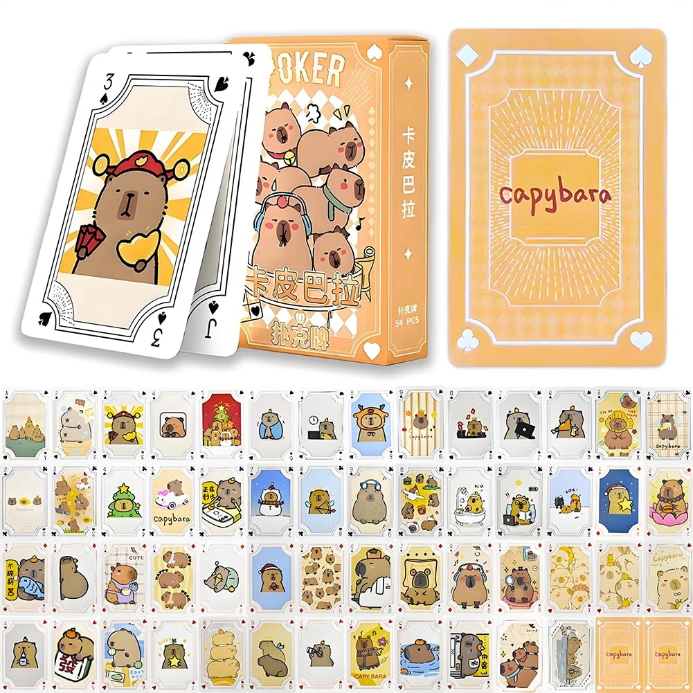SWZY Capybara Playing Cards - 54-Piece Capybara Game Card Set for Adults Teens Friends Family Animal Lovers Gifts Fun Board Games Set Waterproof Poker Collections Decks with Box