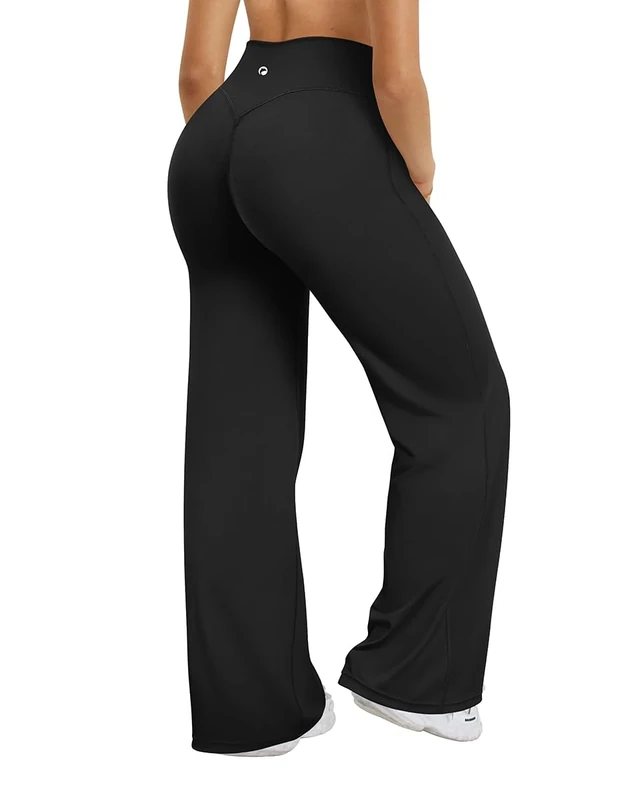 OQQ Women's Yoga Trousers Loose Stretchy High Waist Casual Straight Trousers Wide Leg Pants for Women Black Longer