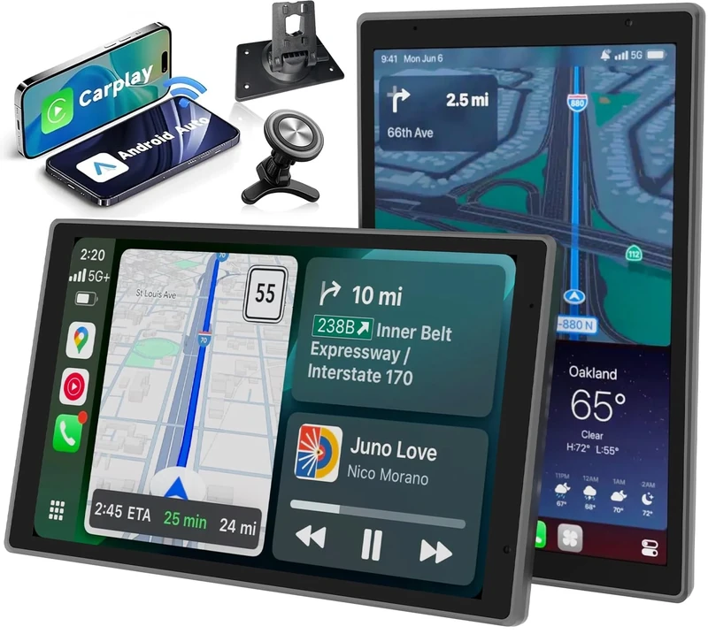 Carplay Screen for Car, 8’’ Wireless Apple Carplay & Android Auto Screen with 1080P Rear Camera, Car Play Audio Receivers, GPS Navigation/Mirror Link/Bluetooth 5.4/FM/Voice Control/IPS screen