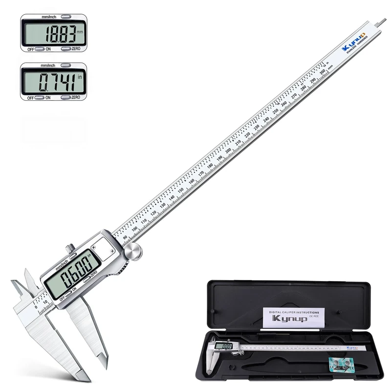 Kynup Digital Vernier Calipers, 300mm/12 Inch Caliper Measuring Tool with Stainless Steel, Large LCD Screen, Easy Switch from Inch Metric