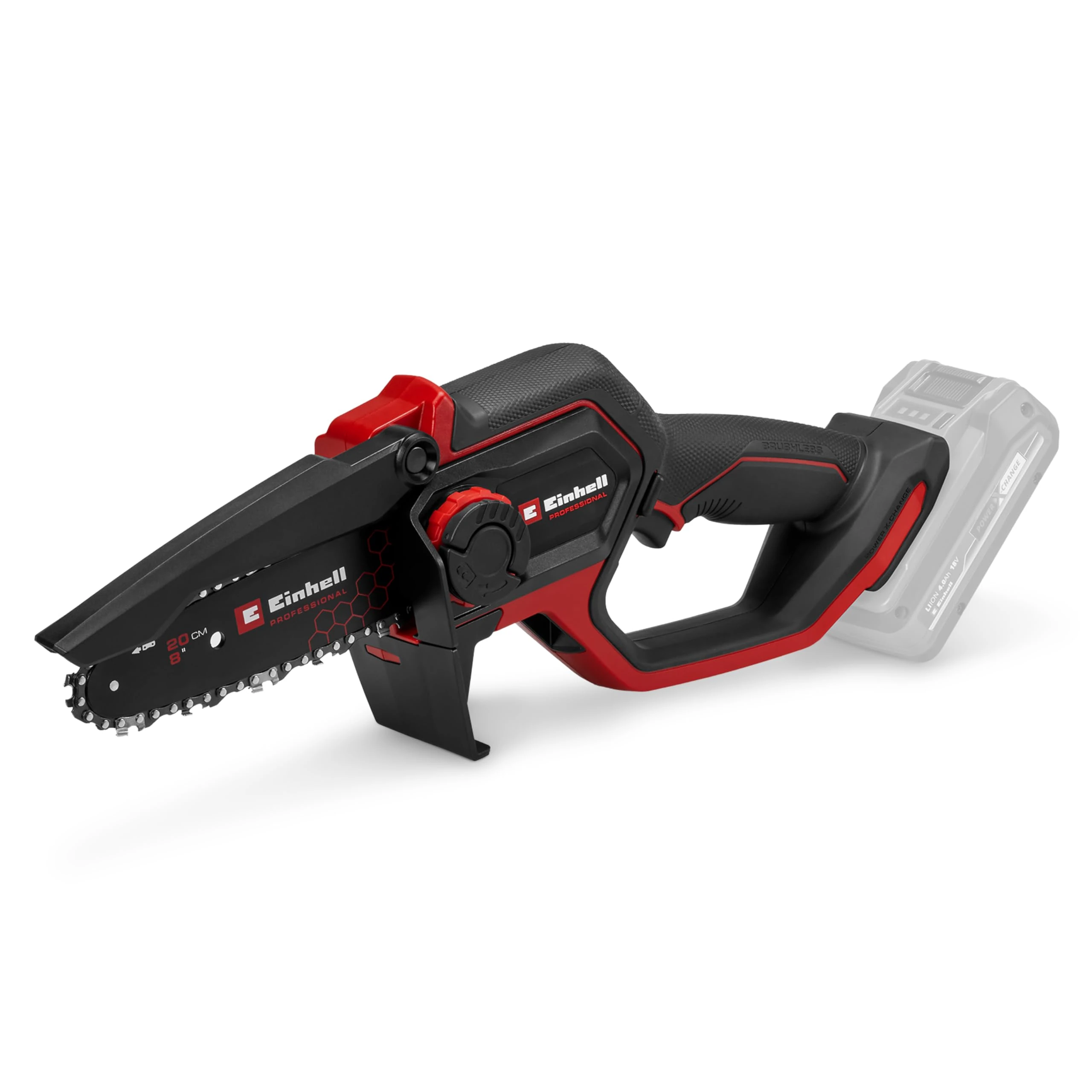 Einhell Professional Cordless Pruning Chainsaw 18V Power X-Change, 15cm Cutting Length, brushless, 8m/s Chain Speed, Automatic Chain Lubrication, Without Battery GP-PS 18/20 Li BL-Solo