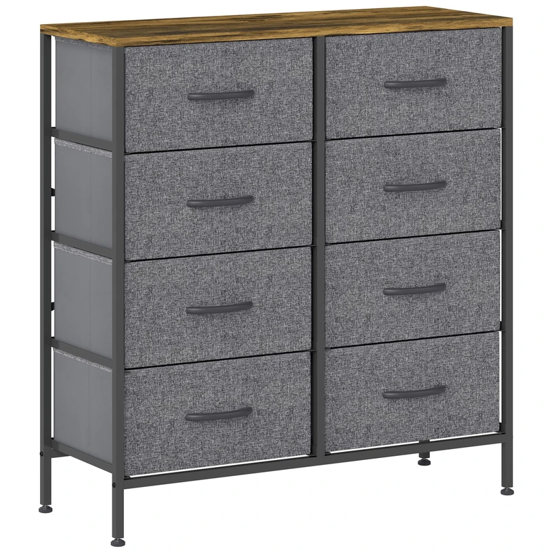 HOMCOM 8 Drawer Fabric Chest of Drawers - Industrial Dresser