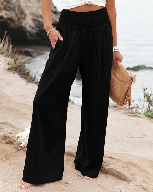 Women Casual High Waisted Palazzo Pants Wide Leg Long Lounge Trendy Trousers with Pocket, Black, XX-Large