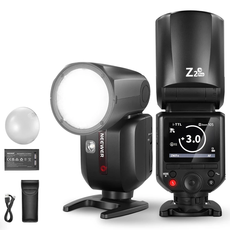 NEEWER Z2PRO-N 2.4G TTL Round Head Flash Speedlite Compatible with Nikon Camera, Wireless Compatible with Godox, 76Ws 1/8000s HSS, Upgraded UI, TTL/M TCM Switch, 3000mAh 600 Full Power Light, Diffuser - Image 1