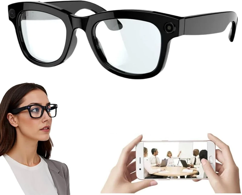 Ksaipx Smart AI Glasses with 5MP Camera & Open-Ear Audio - Bluetooth 5.3, GPT Integration, Blue Light Filter | Hands-Free Control, EIS Stabilization (Transparent)