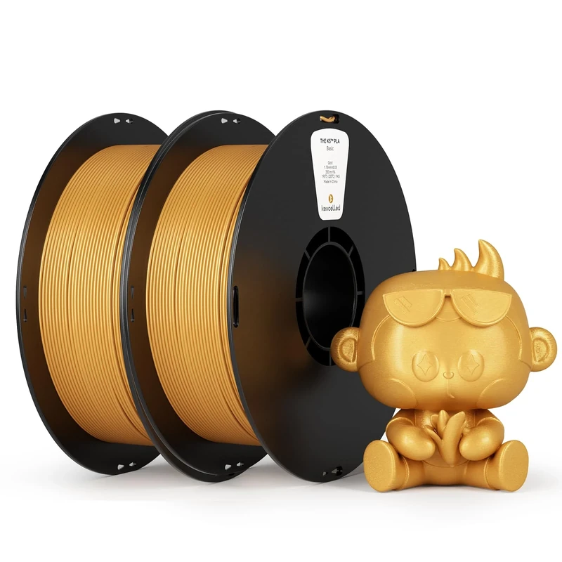 kexcelled PLA Filament 1.75mm,Gold PLA 3D Printer Filament Bundle 1kg Spool (2.2lbs),Pack of 2,3D Printing Filament Dimensional Accuracy +/-0.03mm,Compatible with Most FDM Printers