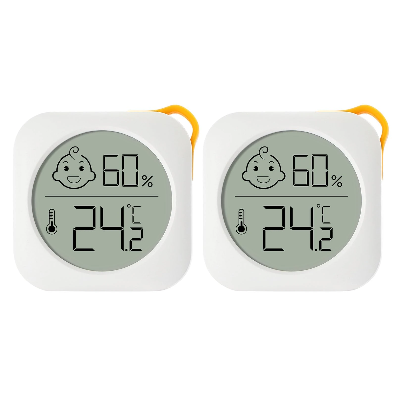 Flintronic 2PCS Room Thermometer Hygrometer Indoor, Mini Digital Temperature Humidity Meter Gauge, Accurate Hygrometer with Hanging Hole and Face Icons for Home Baby, Office, Garden (with Battery)