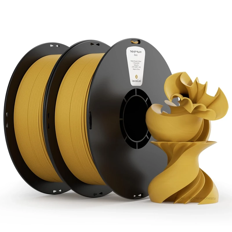 Matte PLA Filament 1.75mm，Matte Mustard Yellow PLA 3D Printer Filament Bundle 1kg Spool(2.2lbs),Pack of 2, with +/-0.03mm Accuracy,Upgraded Tangle-Free Winding for Most FDM Printers