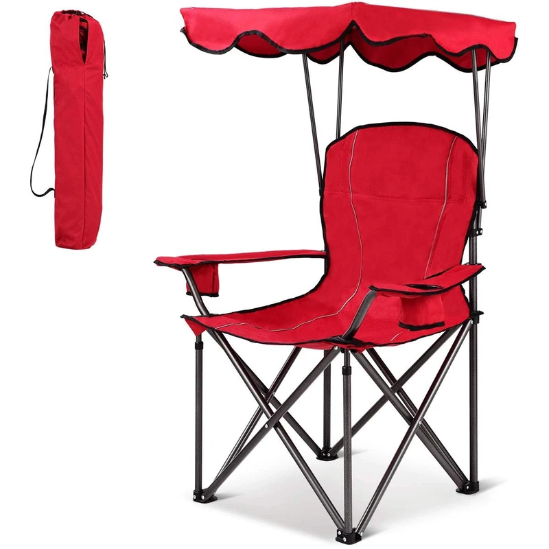 FANTASK Camping Chair with Drink Holder, Fishing Chair with Sun Canopy and Carry Bag, 120 kg Load Capacity, Ideal for Camping, Patio & Beach