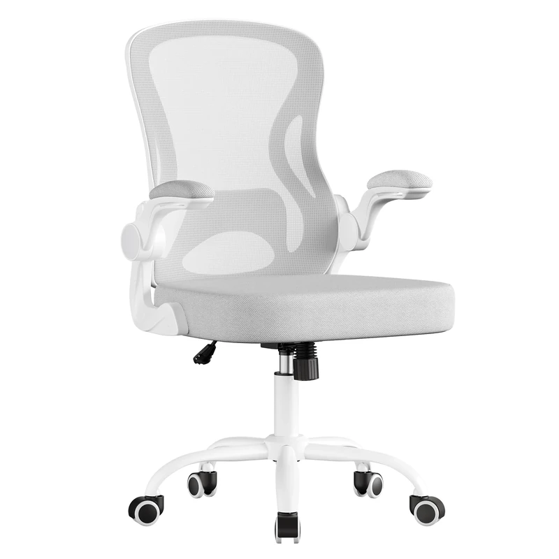 SONGMICS Ergonomic Office Chair, Mesh Swivel Desk Chair with Lumbar Support, Rocking Function, Flip-Up Armrests, for Home Office, Bedroom, Dove Grey OBN042GD03