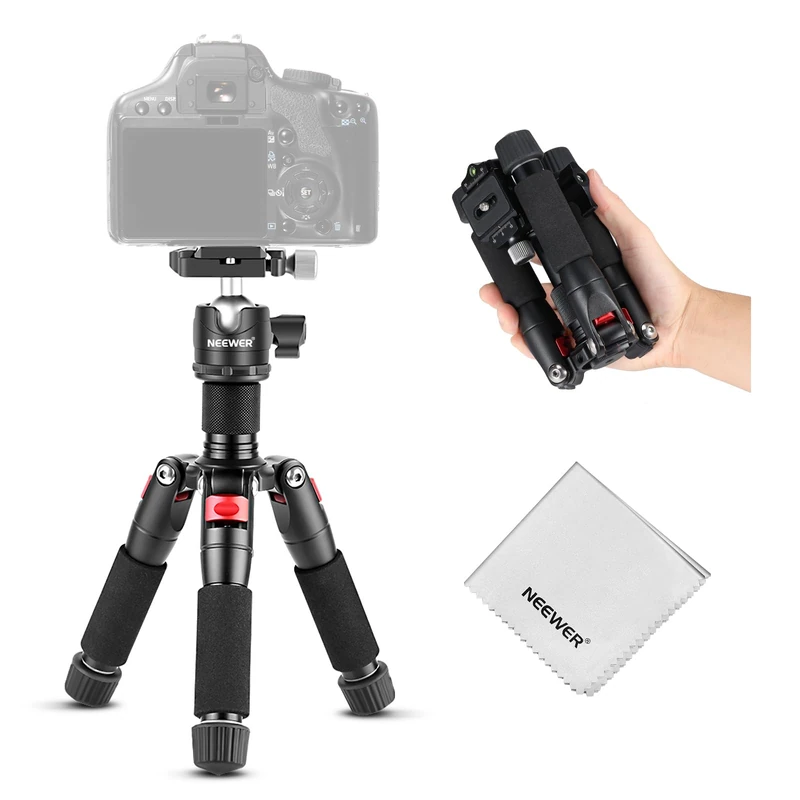 NEEWER Desktop Mini Tripod, 20'' Aluminum Alloy Small Table Top Desk Portable Travel Stand, 360° Ball Head, 1/4" QR Plate for DSLR Camera Camcorder Video Recording, Max Load 11 lbs, Cleaning Cloth