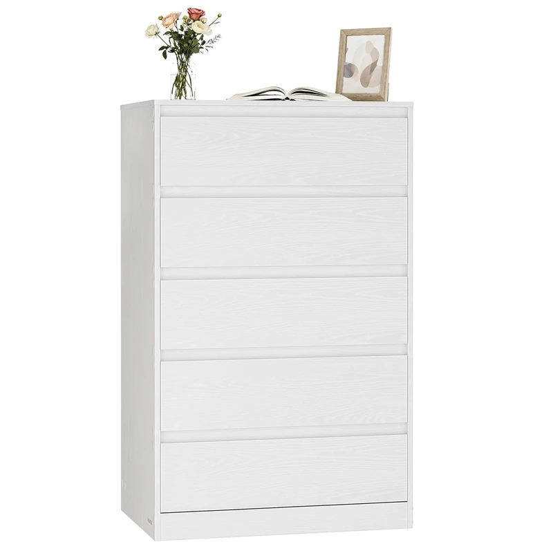 VASAGLE KAILYN Collection - Chest of Drawers for Bedroom, Storage Organiser Unit with 5 Drawers, 40 x 60 x 97.4 cm, Modern Style, Snow White LTS605WE01