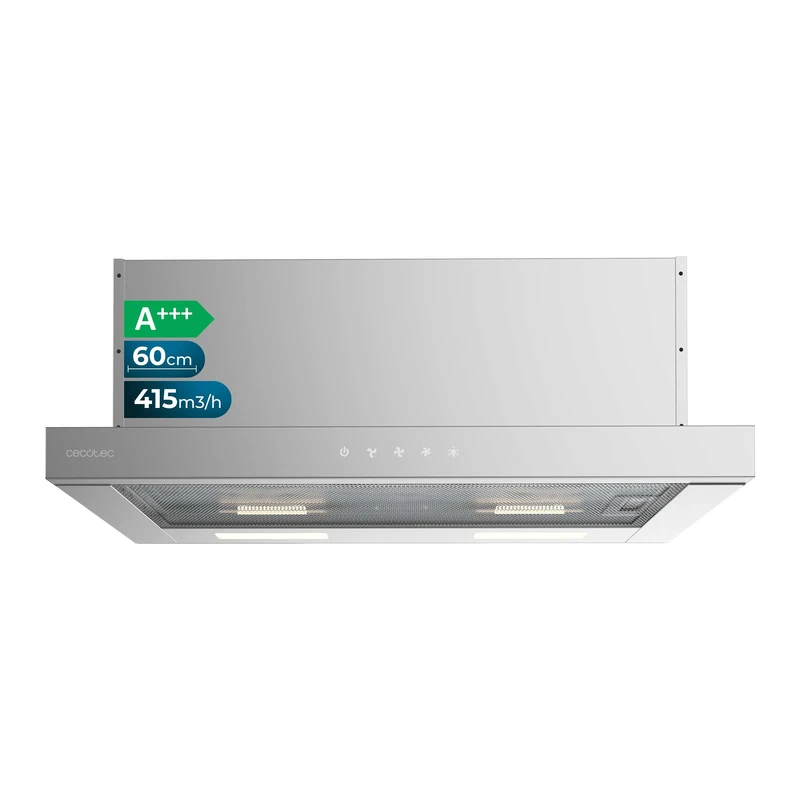 Cecotec Telescopic Cooker Hood 60 cm Bolero Flux TLT 604000 Stainless Steel A+++. Suction 415m3/h, DC Motor, 3 Speeds, SS Touch Control, Stainless Finish, LED Light, Aluminium and Carbon Filters