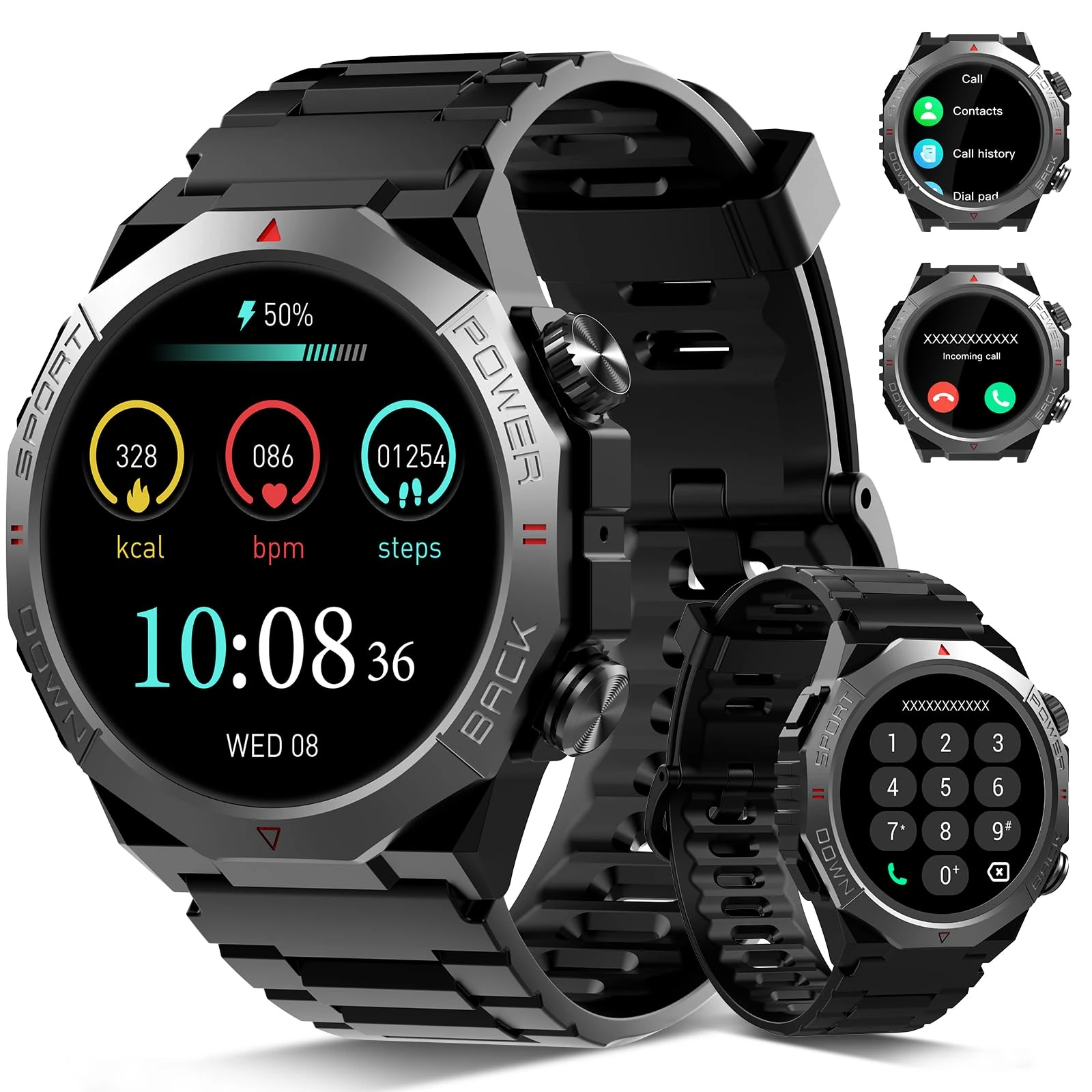Military Smart Watch for Men, 112 Sports Modes Smartwatch Answer/Make Calls, Outdoor Fitness Watch with Heart Rate Sleep Monitor/Pedometer, IP68 Waterproof Fitness Tracker for Android IOS, Black