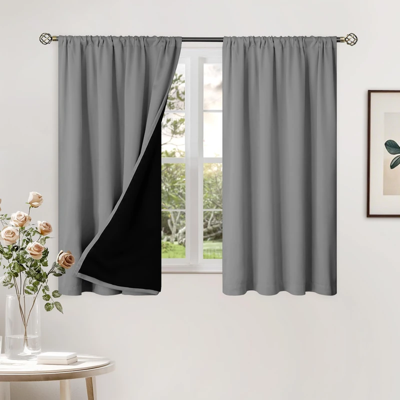 BGment 100% Blackout Curtains for Bedroom 54 Inch Length 2 Panels, Thermal Insulated Room Darkening Curtains Rod Pocket Soundproof Bedroom Living Room Window Curtains, Dove Grey, Each 42 Inch Wide