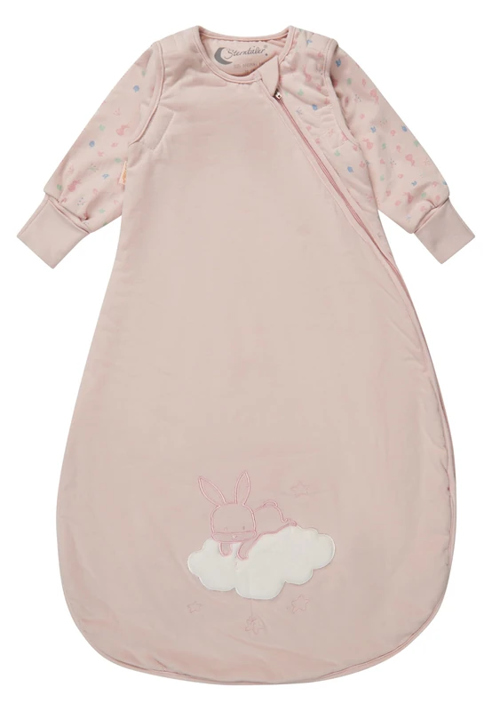 Sterntaler Sleeping Bag with Arms 70 cm Hanni Rabbit - Jersey, Lightly Padded - Removable Sleeves with Fastener and Hand Warmers - 2-Way Zip & Cable Opening - for Girls - 1.00 TOG, Quartz Pink - Image 1