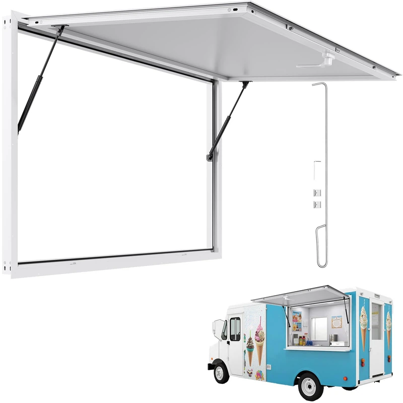 VEVOR Concession Window for Restaurant Truck 60x36 Inch Service Window for Sales Booth, Aluminum Alloy Frame, No Glass, with Canopy Door and Pull Hook