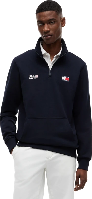 Tommy Hilfiger Men's Sweatshirt with Zip US SailGP Flag in Cotton, Blue (Desert Sky/White/Medium Red), XS