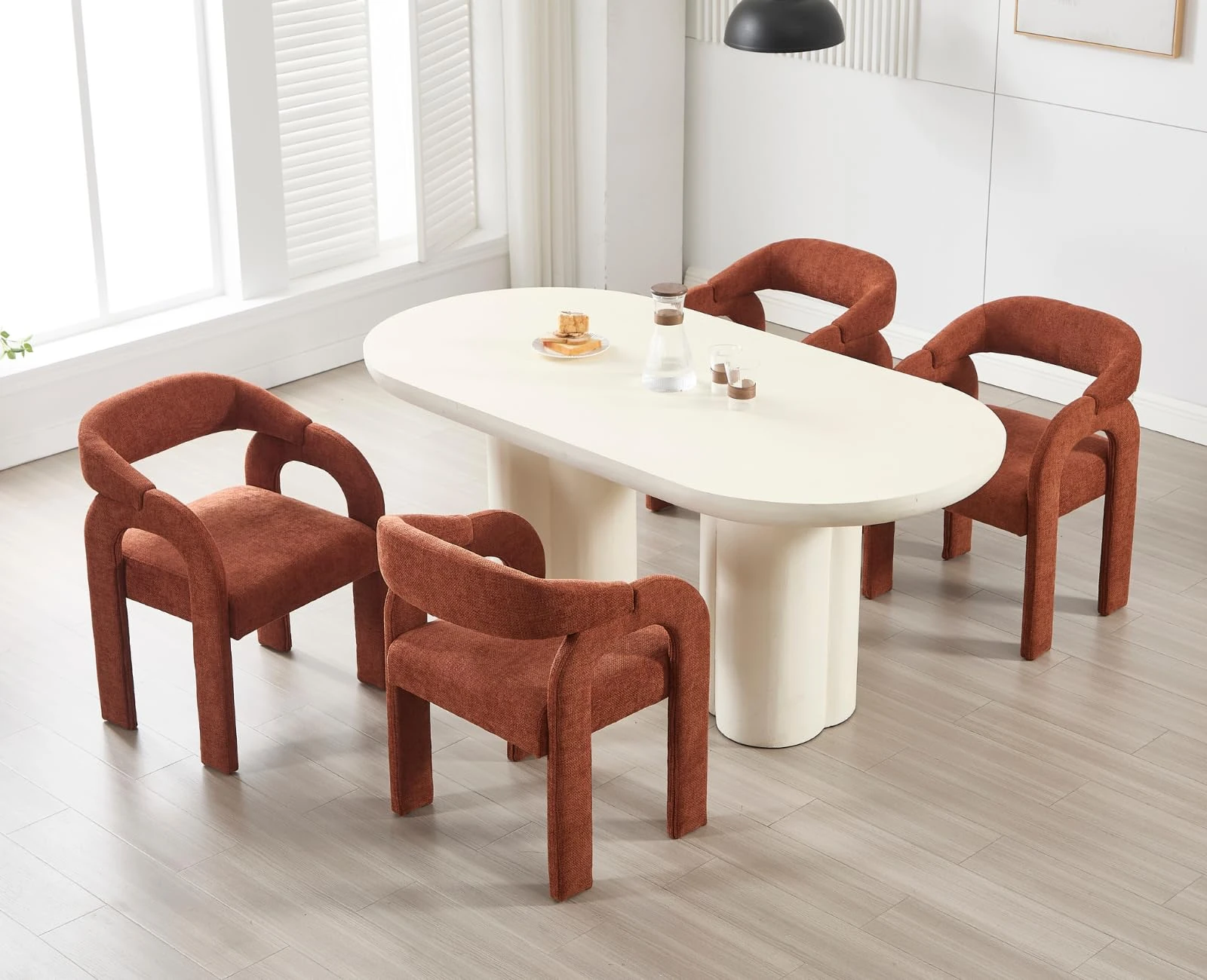DAYALANE Modern Dining Charis Set of 4, Kitchen Armchair with Curved Backrest,Chenille Accent Tub Chairs for Living Room Dining Room Home Orange
