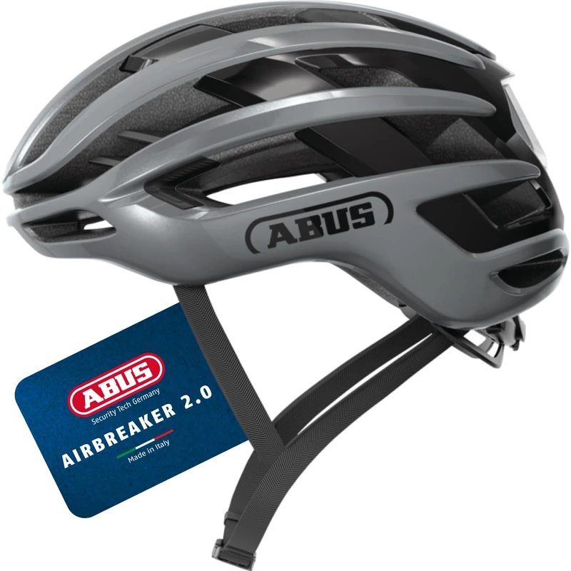 ABUS AirBreaker 2.0 road bike helmet – lightweight bike helmet with a focus on ventilation, aerodynamics, safety and comfort for professional cycling – for women and men – size L, silver