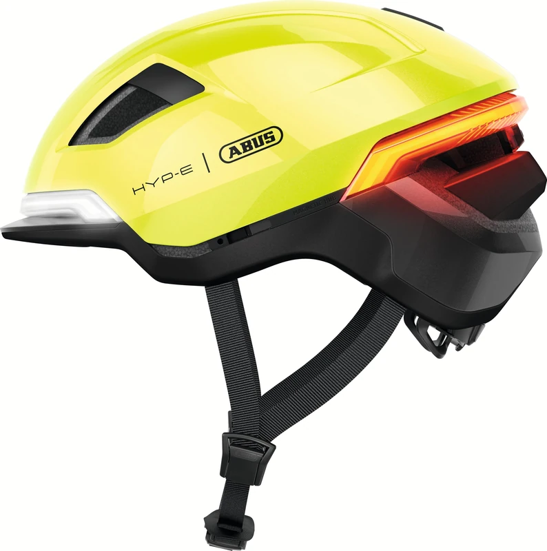 ABUS HYP-E bicycle helmet – helmet with front light, rear light and flashing light – also suitable for riding e-bikes and S-pedelecs – for teenagers and adults – size L, signal yellow