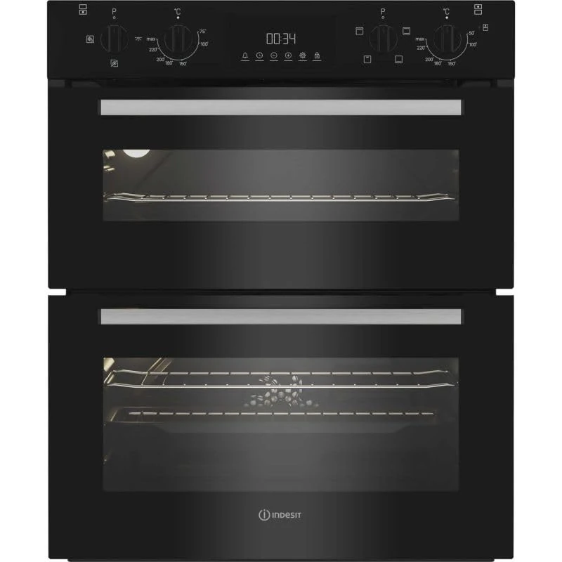 Indesit DUI 10D B Built-Under Electric Double Oven – 59L & 37L Capacity, Black, Fan-Assisted, A Rated Energy Efficiency