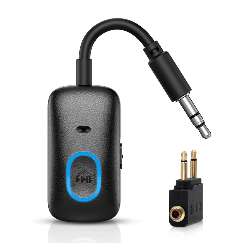 OQIMAX Bluetooth 5.4 Transmitter Receiver, Portable Wireless Airplane Audio Adapter with Hands-Free Calling, Noise Cancellation, Plug and Play Bluetooth Headphone Adapter for TV, Home Stereo, Speakers