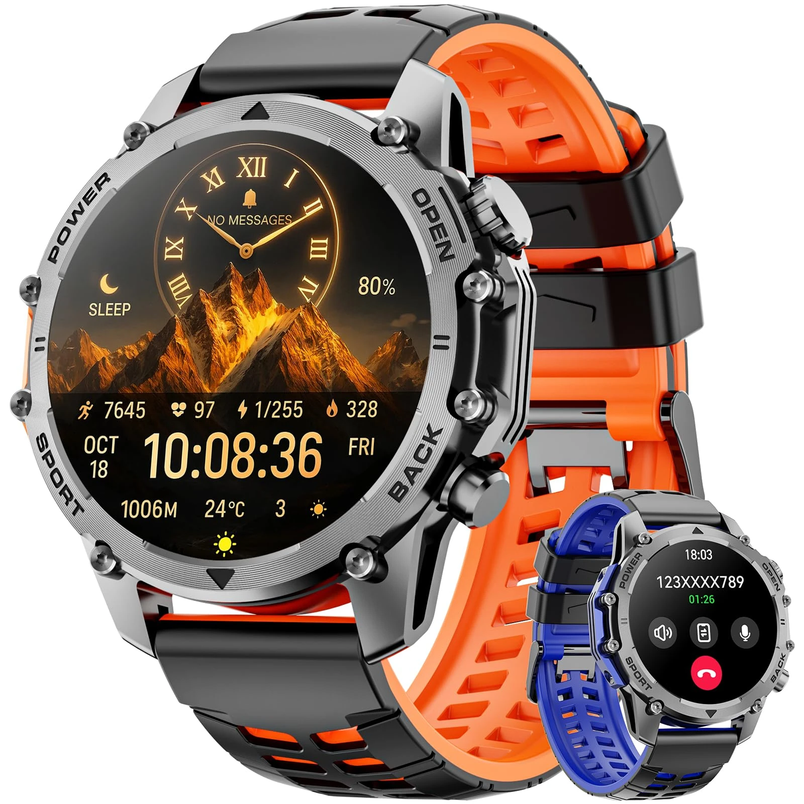 Hwagol Military Smart Watch for Men, 1.52" HD Smart Watches with Heart Rate/SpO2/Sleep Monitor, 110+ Sports Modes Fitness Tracker, 500mAH Battery Led Flashlight Outdoor Smartwatch for iOS Android