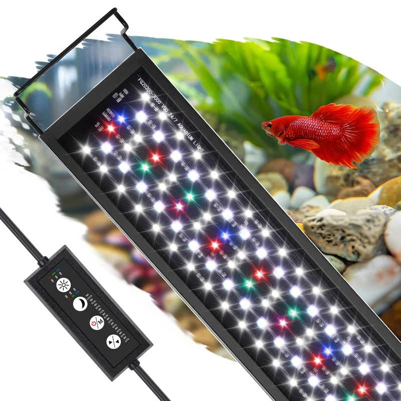 hygger Aquarium Light, Full Spectrum Fish Tank Light, LED Plant Light with Controller, 3 Modes with Timer, 9 Colors, Adjustable 10 Brightness, Extendable Brackets, 32W for 76-91CM Freshwater Tank