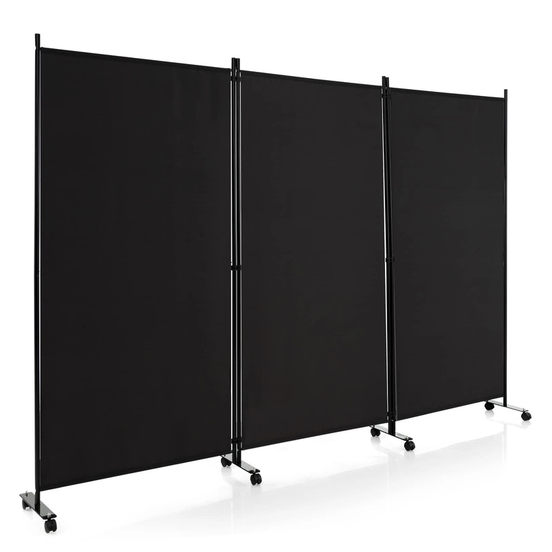 FANTASK Fabric Room Divider on Wheels, Folding Divider, 3 Pieces, Privacy Screen for Flexibility and More Privacy (Black) - Image 1