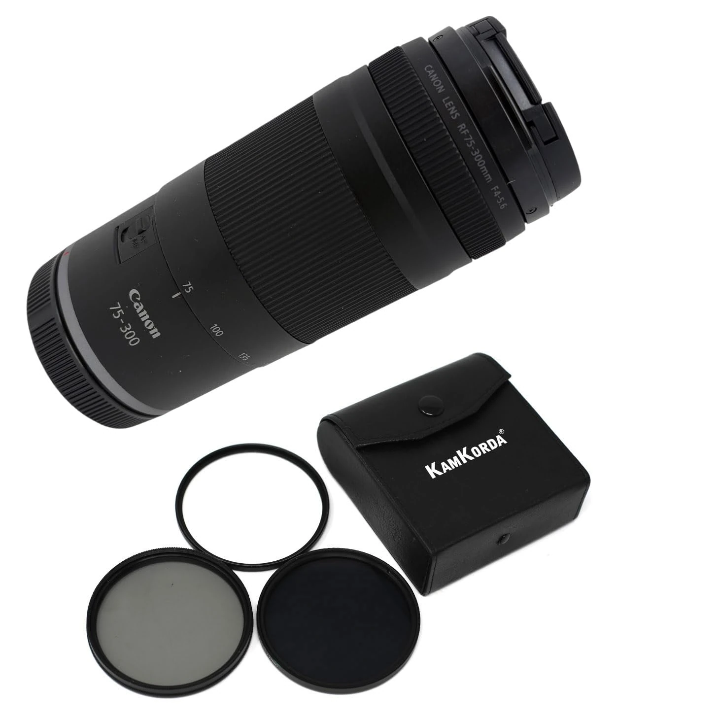 KamKorda Lens Filter Kit 58mm + RF 75-300mm f/4-5.6 Camera Lens: Versatile wide-to-short telephoto zoom range, Compatible with Canon Mirrorless Cameras - 2 Year Warranty