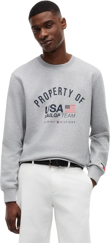 Tommy Hilfiger Men's Sweatshirt US SailGP Property in Cotton, Grey (Light Grey Heather), L