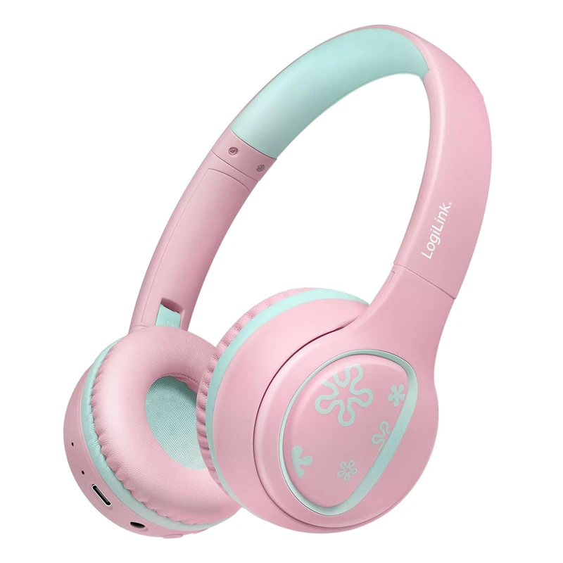 LogiLink My First Foldable Kids Headset (BT 5.4) Volume Limit Max 85dB with Microphone (Pink/Light Blue) - Image 1