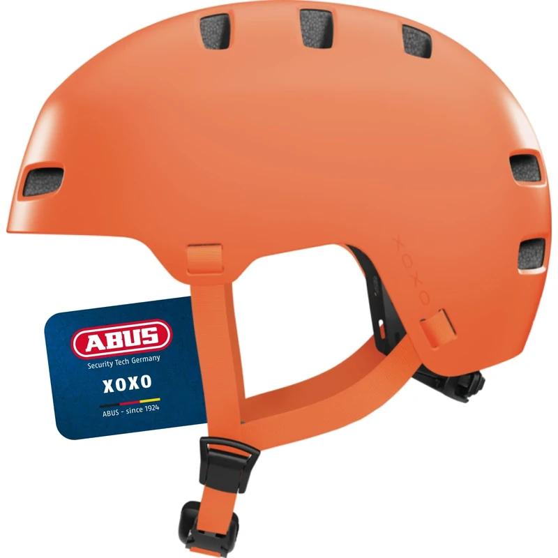ABUS XOXO Bicycle Helmet - City Helmet in Skater Look - Helmet for Skateboard, Bike, Scooter - with Optimised Chin Pad - for Teenagers and Adults - Size M, Mono Orange