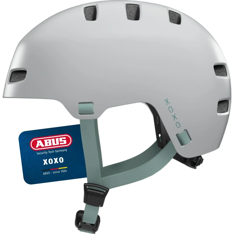 ABUS XOXO bicycle helmet – city helmet in a skater look – helmet for skateboards, bicycles, scooters – with optimised chin pad – for teenagers and adults – size M, grey