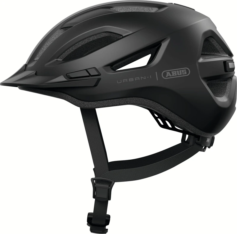 ABUS Urban-I 4.0 LR city helmet - bicycle helmet with ponytail opening, visor, magnetic fastener - light ready for rear light retrofitting - for teenagers, women and men - size M, black