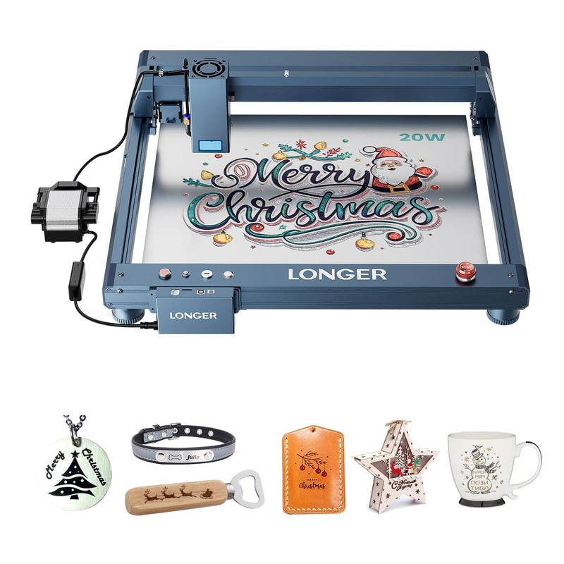 Longer Laser B1 20W - Laser Engraver with Automatic Air Support, Ideal for DIY Work on Wood, Metal, Paper, Acrylic, Glass and Leather, Work Surface 450 x 440 mm