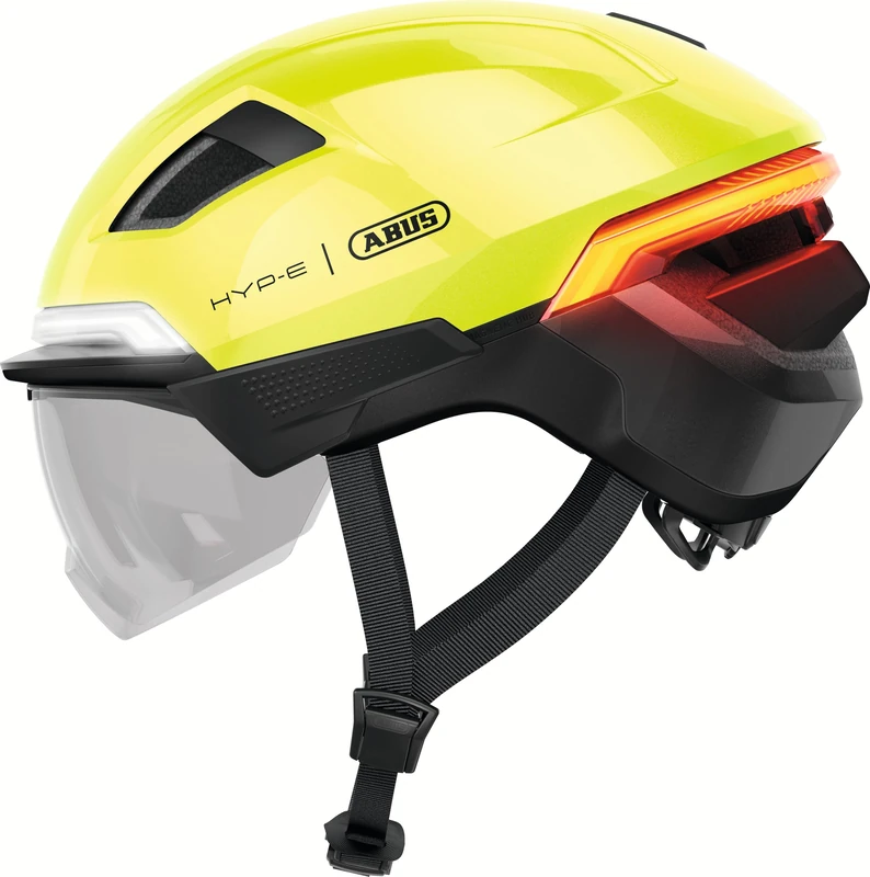 ABUS HYP-E ACE bicycle helmet – with front light, rear light and flashing light – with visor and ear protectors – also suitable for e-bikes and S-pedelecs – for women and men – size M, signal yellow