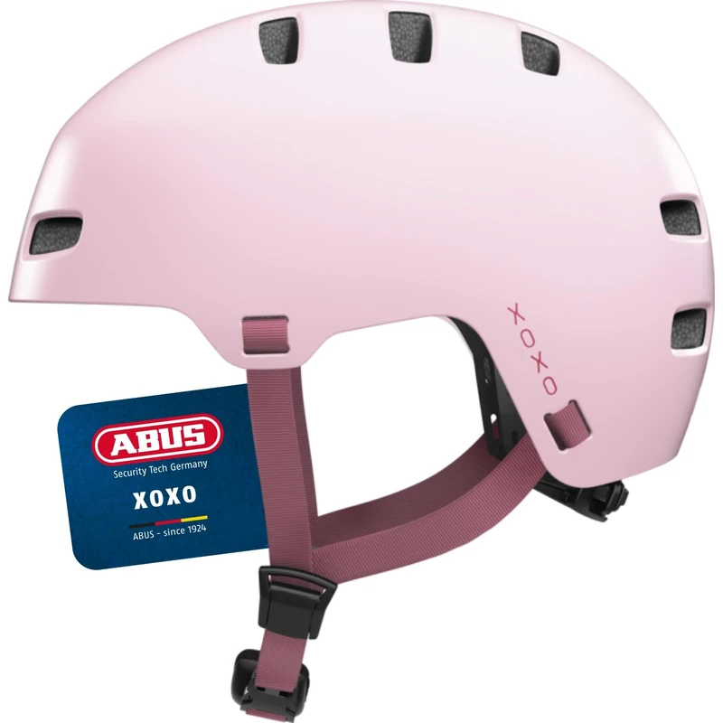 ABUS XOXO Bicycle Helmet - City Helmet in Skater Look - Helmet for Skateboard, Bike, Scooter - with Optimised Chin Pad - for Teenagers and Adults - Size L, Pink