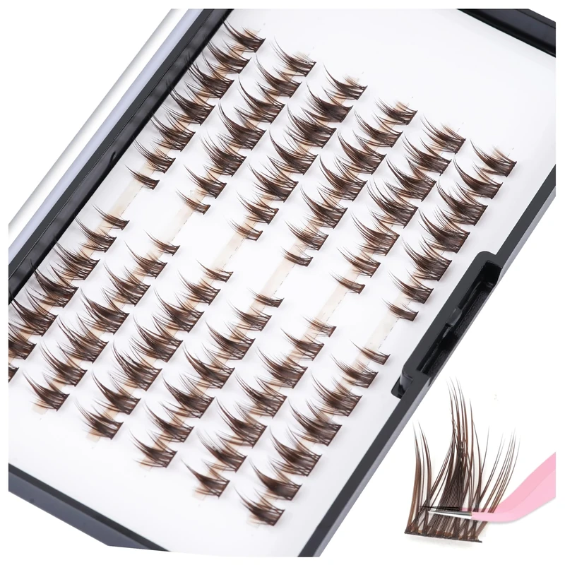 Cluster Lashes,C Curl Brown Individual Eyelashes Fluffy Reusable Manga Lashes Clusters for Diy Lash Extensions LANKIZ