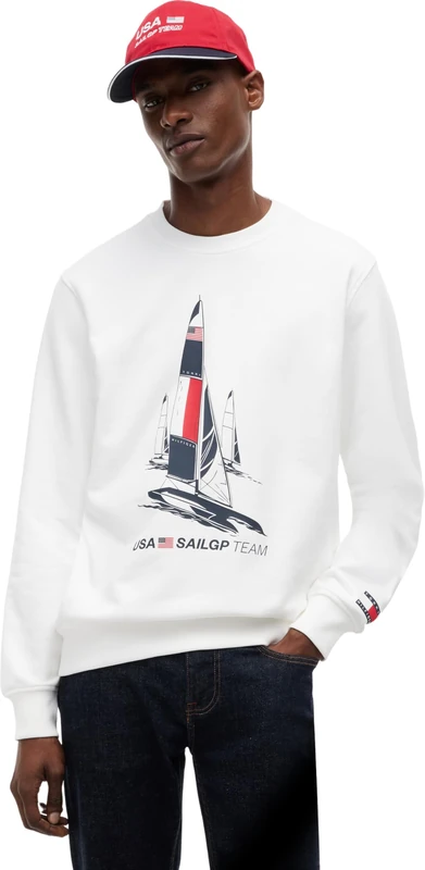 Tommy Hilfiger Men's Sweatshirt US SailGP Graphic in Cotton, White (White), S