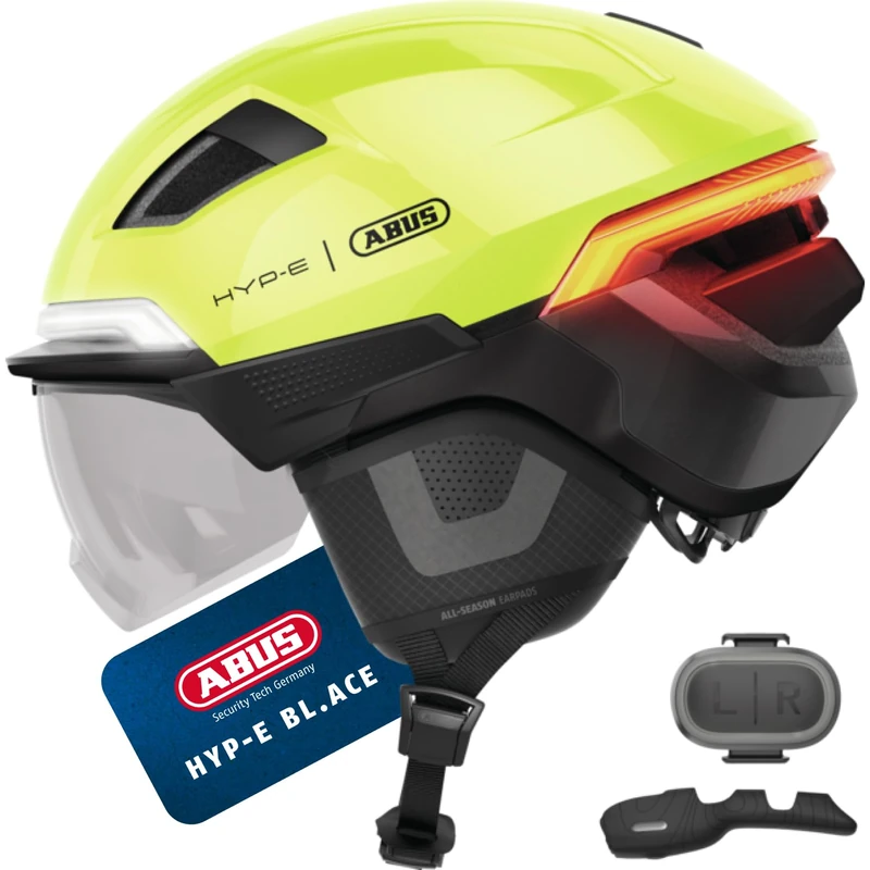 ABUS HYP-E B.LACE bicycle helmet – with front, rear and flashing lights and wireless brake light – with visor and ear protectors – for bicycles, e-bikes and S-pedelecs – size S, grey