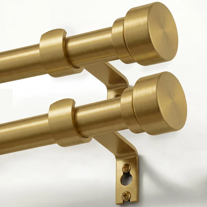 Oneach 2-Pack Heavy Duty Curtain Rods for Windows 72 to 144 Inch, 1 Inch Pole Adjustable Curtain Rod Set with Easy Installation and Modern Design (Brass Gold, 16 to 150 Inch)