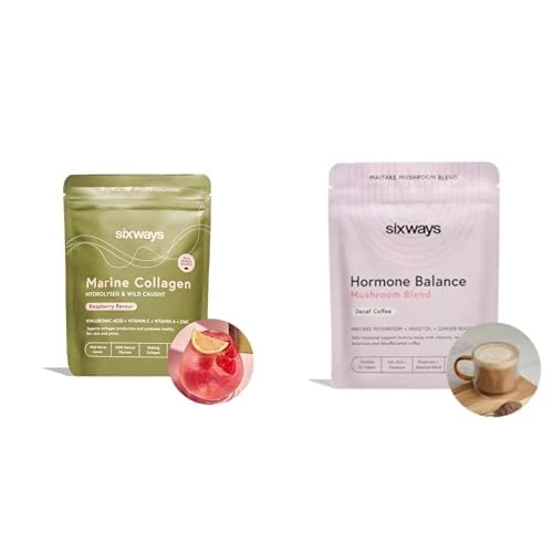 Sixways Hormone Balance Decaf Coffee, 30 Servings and Sixways Marine Collagen, Raspberry Flavour, 28 Servings