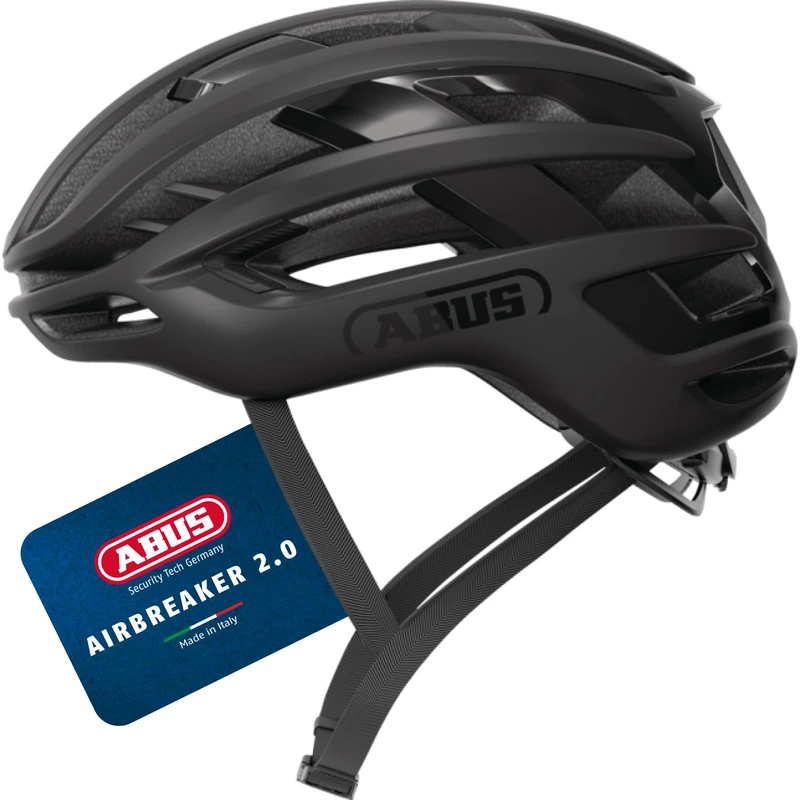 ABUS AirBreaker 2.0 road bike helmet – lightweight bike helmet with a focus on ventilation, aerodynamics, safety and comfort for professional cycling – for women and men – size L, black