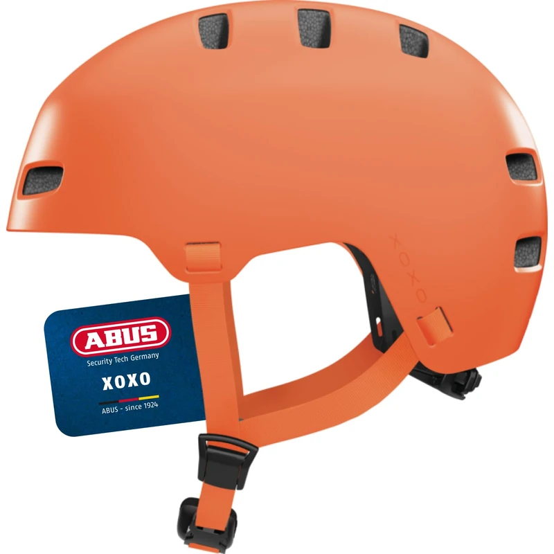 ABUS XOXO bicycle helmet – city helmet in skater look – helmet for skateboards, bicycles, scooters – with optimised chin pad – for teenagers and adults – size S, mono orange