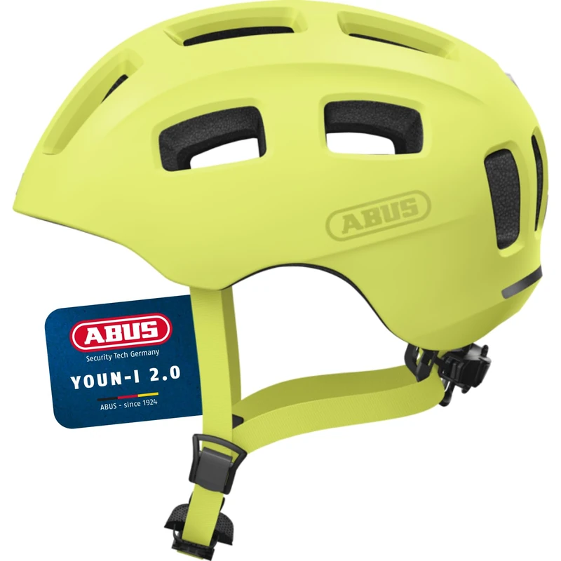 ABUS Youn-I 2.0 bicycle helmet – with light for children, teenagers and young adults – for girls and boys – single colour yellow, size M